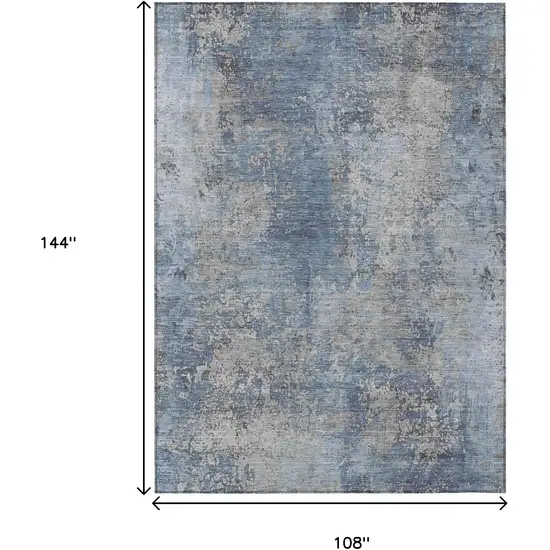 Denim Blue And Silver Abstract Washable Indoor Outdoor Area Rug Photo 9