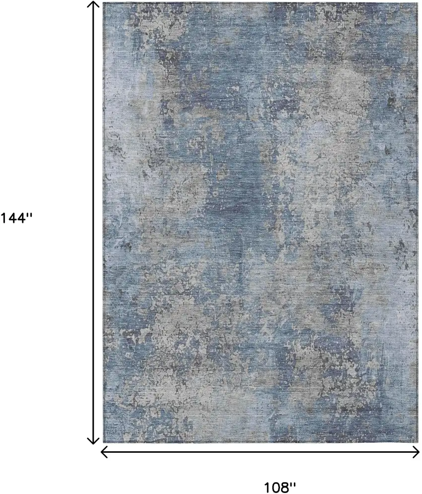 Denim Blue And Silver Abstract Washable Indoor Outdoor Area Rug Photo 9