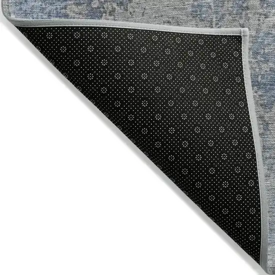 Denim Blue And Silver Abstract Washable Indoor Outdoor Area Rug Photo 7