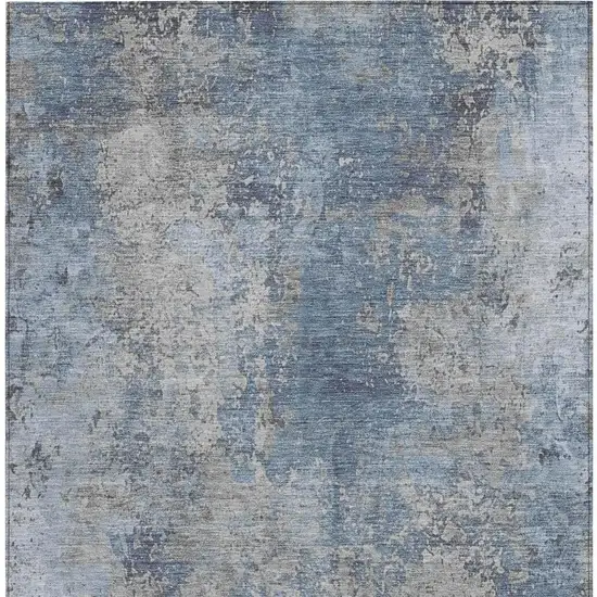 Denim Blue And Silver Abstract Washable Indoor Outdoor Area Rug Photo 3