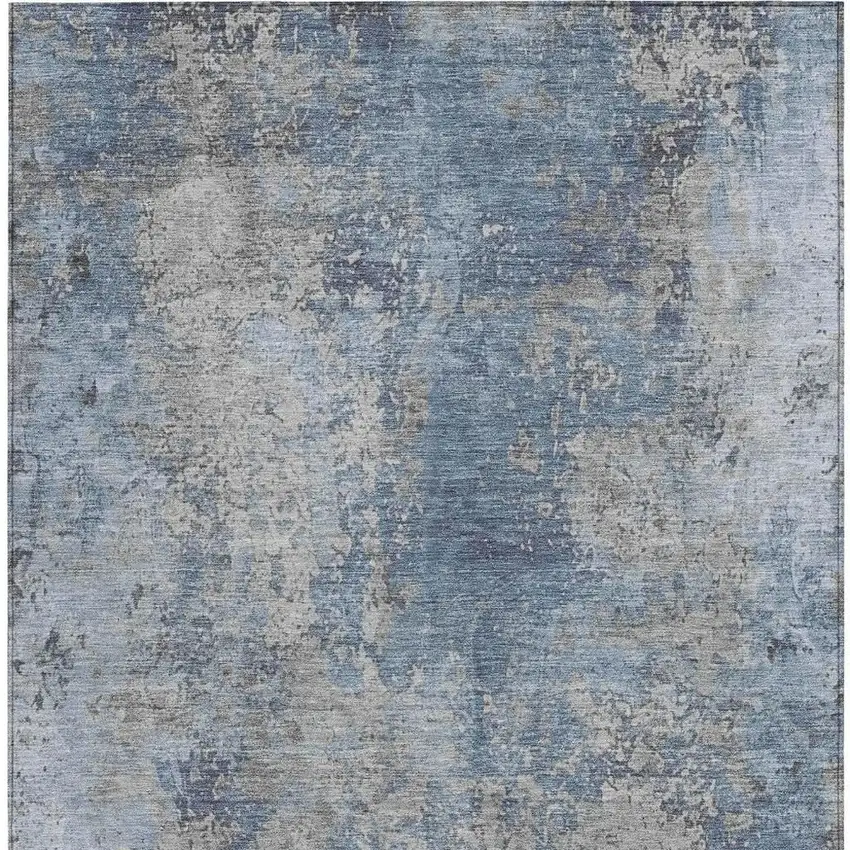 Denim Blue And Silver Abstract Washable Indoor Outdoor Area Rug Photo 3