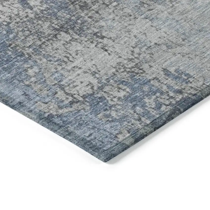 Denim Blue And Silver Abstract Washable Indoor Outdoor Area Rug Photo 9