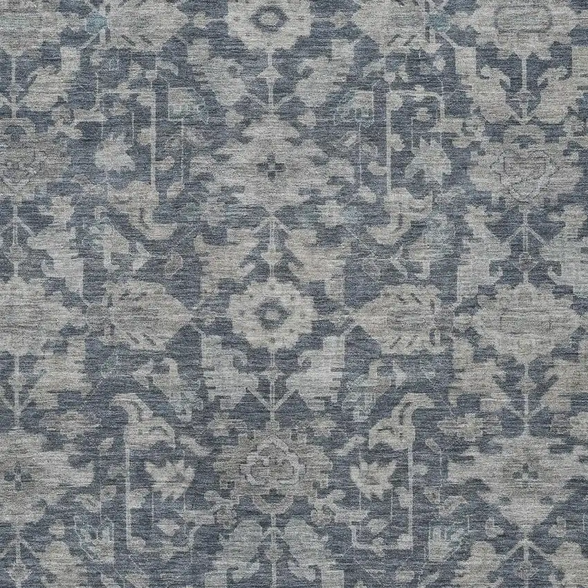 Denim Blue And Silver Floral Washable Indoor Outdoor Area Rug Photo 2