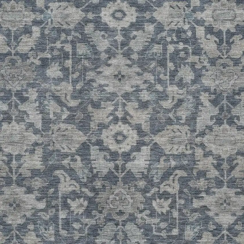 Denim Blue And Silver Floral Washable Indoor Outdoor Area Rug Photo 2