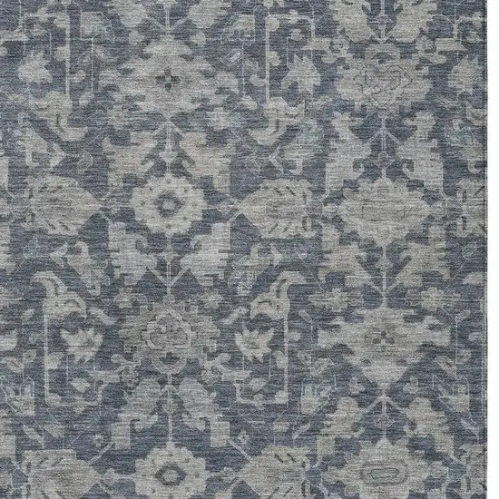 Denim Blue And Silver Floral Washable Indoor Outdoor Area Rug Photo 2