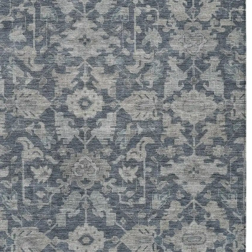 Denim Blue And Silver Floral Washable Indoor Outdoor Area Rug Photo 2