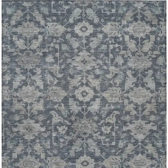 Denim Blue And Silver Floral Washable Indoor Outdoor Area Rug Photo 3