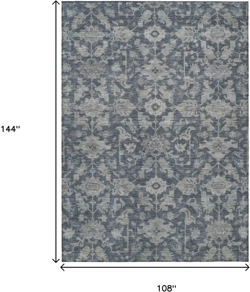 Denim Blue And Silver Floral Washable Indoor Outdoor Area Rug Photo 3