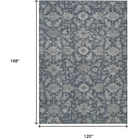 Denim Blue And Silver Floral Washable Indoor Outdoor Area Rug Photo 7