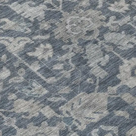 Denim Blue And Silver Floral Washable Indoor Outdoor Area Rug Photo 6