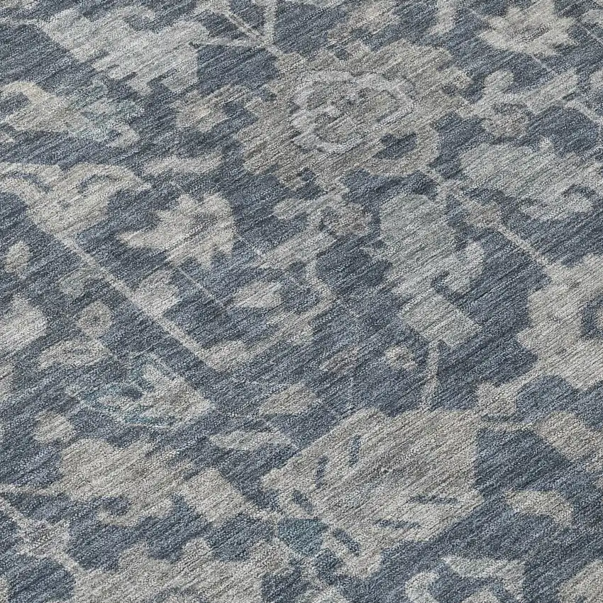 Denim Blue And Silver Floral Washable Indoor Outdoor Area Rug Photo 6