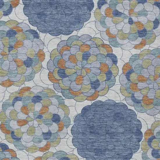 Denim Blue And Silver Floral Washable Indoor Outdoor Area Rug Photo 2
