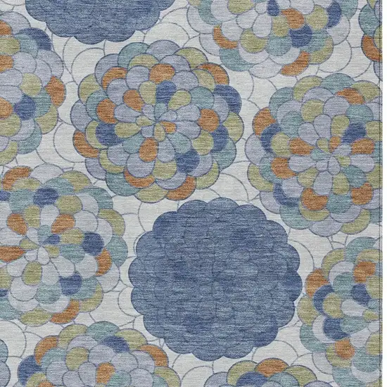 Denim Blue And Silver Floral Washable Indoor Outdoor Area Rug Photo 3