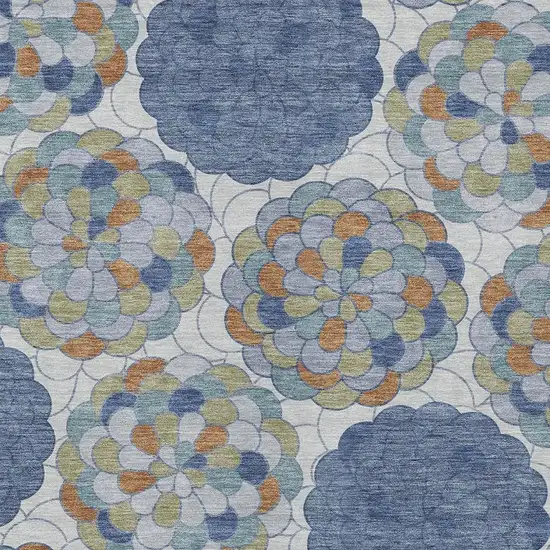 Denim Blue And Silver Floral Washable Indoor Outdoor Area Rug Photo 8