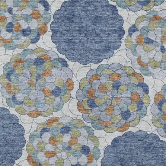 Denim Blue And Silver Floral Washable Indoor Outdoor Area Rug Photo 2