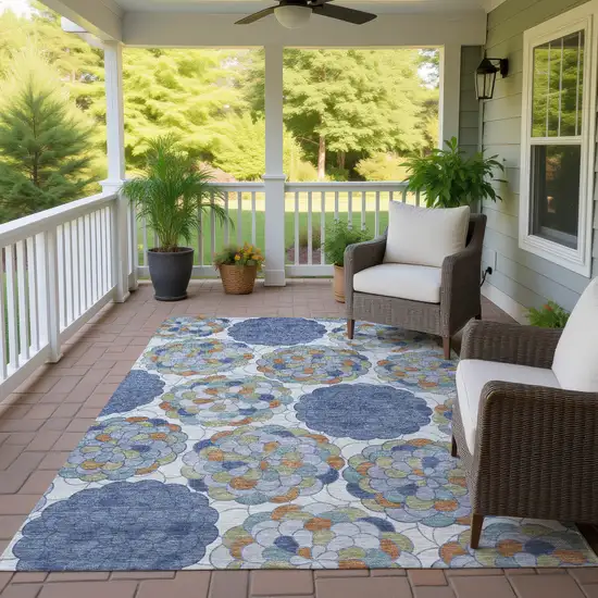 Denim Blue And Silver Floral Washable Indoor Outdoor Area Rug Photo 4