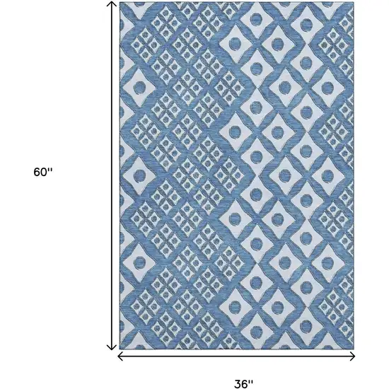 Denim Blue And Silver Geometric Washable Area Rug With UV Protection Photo 3