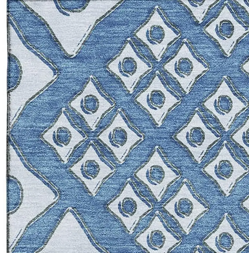 Denim Blue And Silver Geometric Washable Area Rug With UV Protection Photo 5