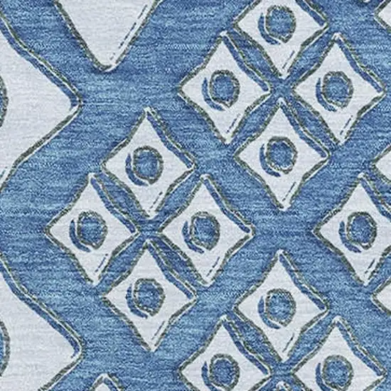 Denim Blue And Silver Geometric Washable Area Rug With UV Protection Photo 4