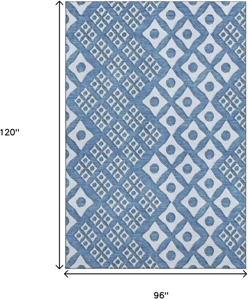 Denim Blue And Silver Geometric Washable Area Rug With UV Protection Photo 3