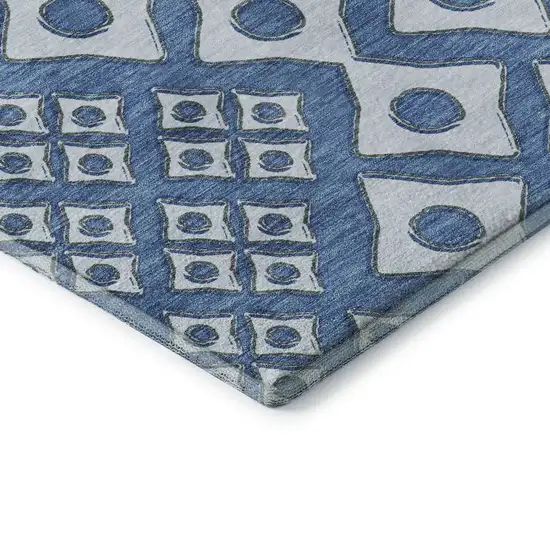 Denim Blue And Silver Geometric Washable Area Rug With UV Protection Photo 9
