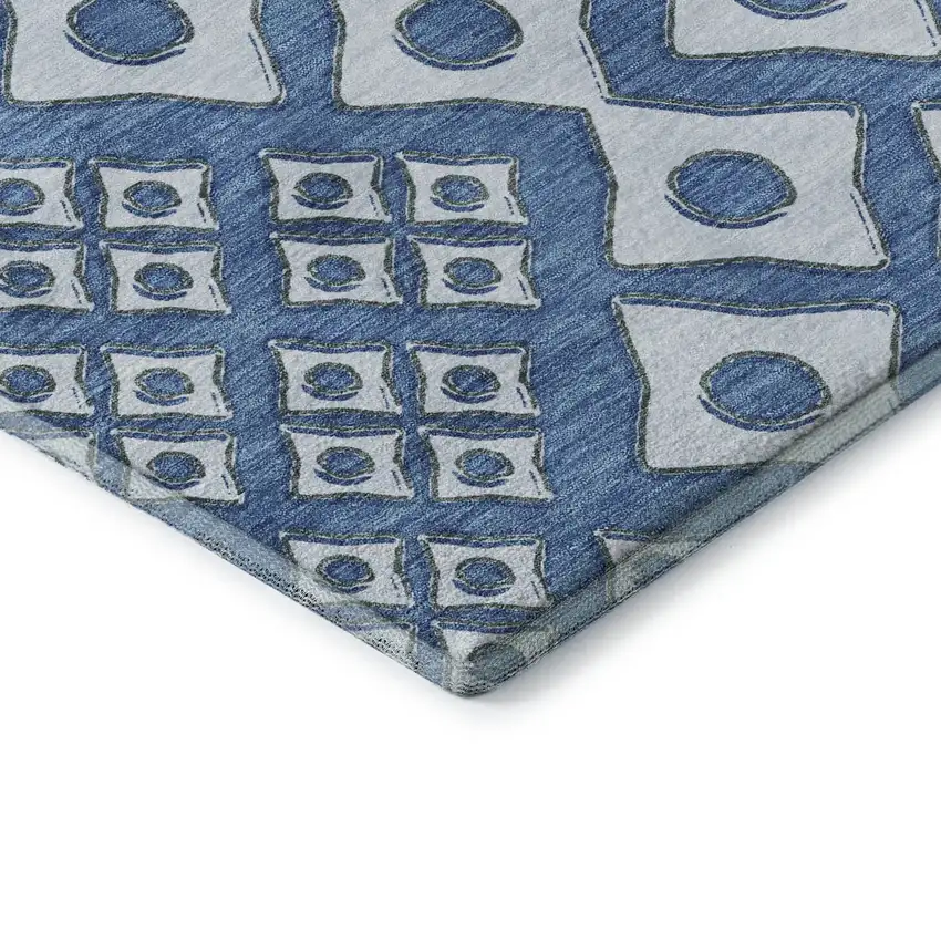 Denim Blue And Silver Geometric Washable Area Rug With UV Protection Photo 9