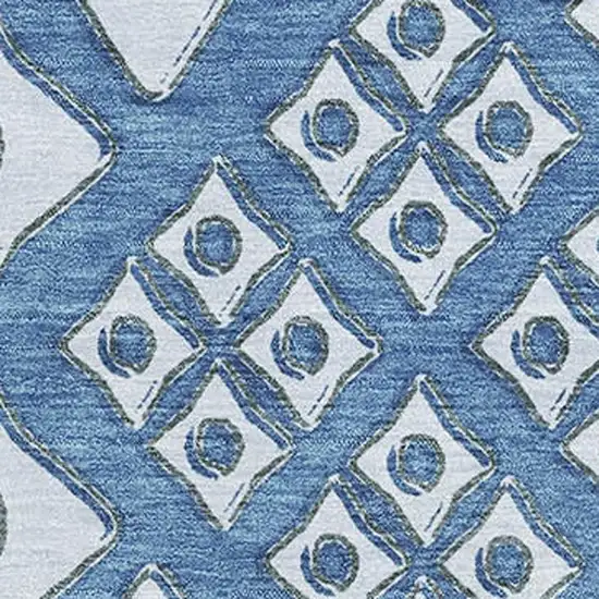 Denim Blue And Silver Geometric Washable Area Rug With UV Protection Photo 4