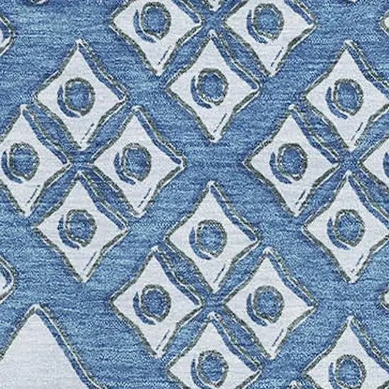 Denim Blue And Silver Geometric Washable Area Rug With UV Protection Photo 4