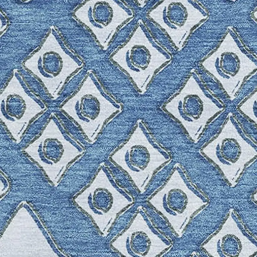 Denim Blue And Silver Geometric Washable Area Rug With UV Protection Photo 4