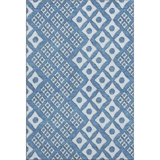 Denim Blue And Silver Geometric Washable Area Rug With UV Protection Photo 2
