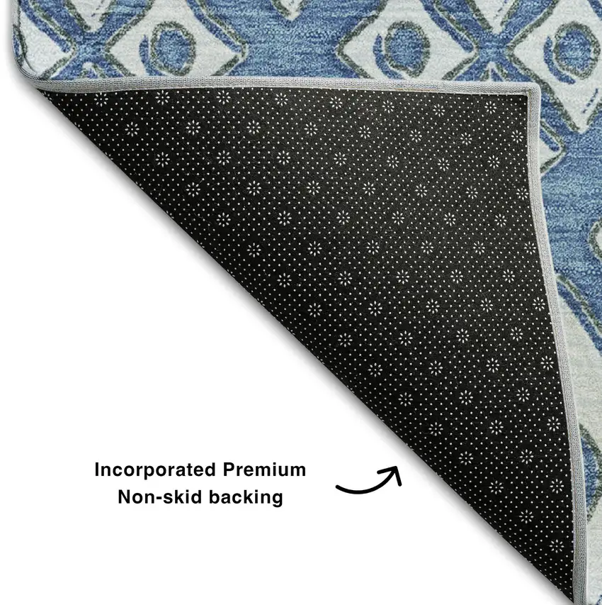 Denim Blue And Silver Geometric Washable Area Rug With UV Protection Photo 8