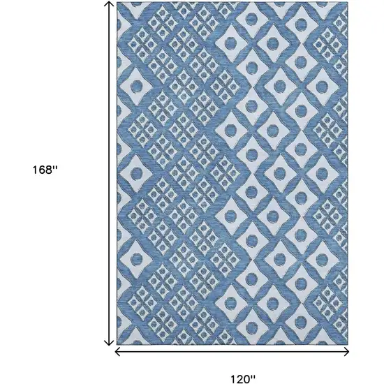 Denim Blue And Silver Geometric Washable Area Rug With UV Protection Photo 3