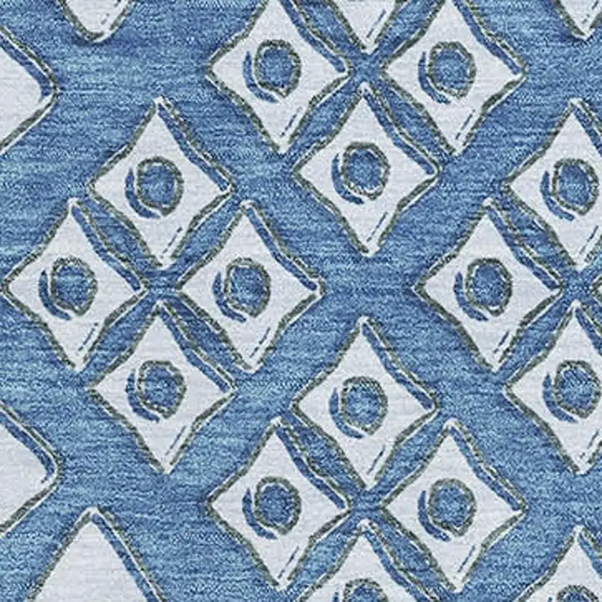 Denim Blue And Silver Geometric Washable Area Rug With UV Protection Photo 4