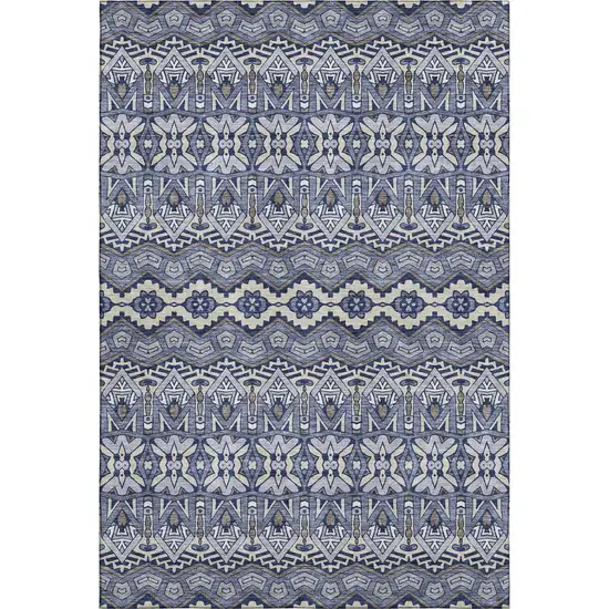 Denim Blue And Silver Moroccan Washable Area Rug With UV Protection Photo 1