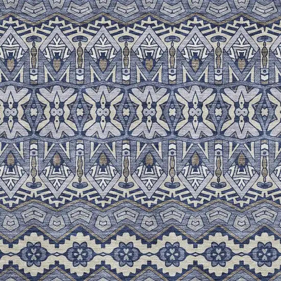 Denim Blue And Silver Moroccan Washable Area Rug With UV Protection Photo 3