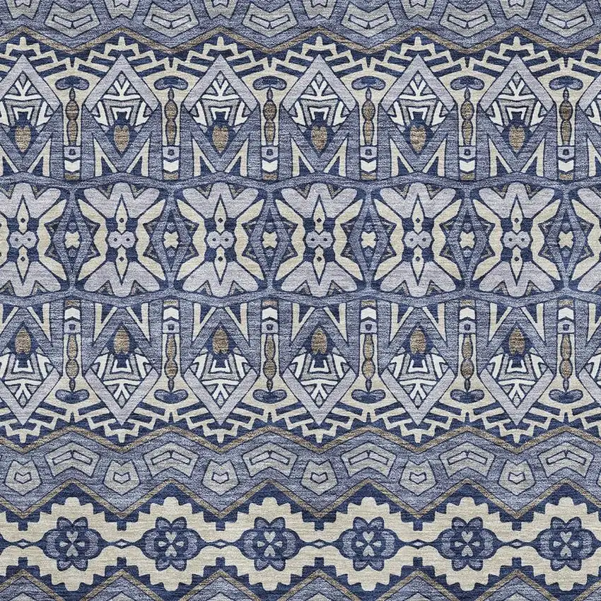 Denim Blue And Silver Moroccan Washable Area Rug With UV Protection Photo 3