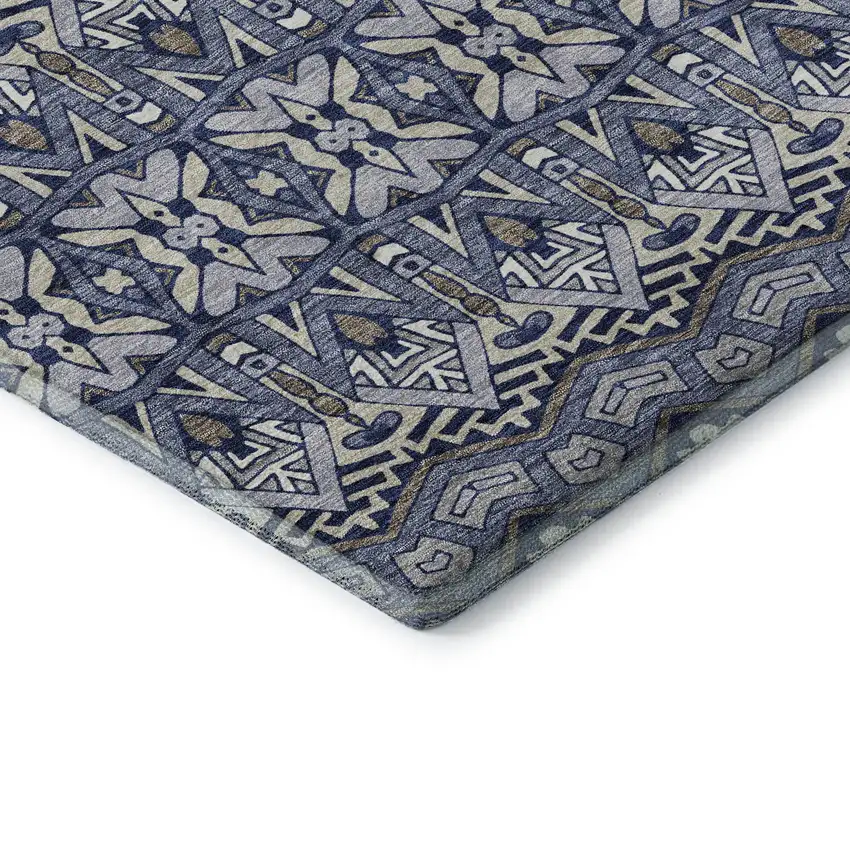 Denim Blue And Silver Moroccan Washable Area Rug With UV Protection Photo 8