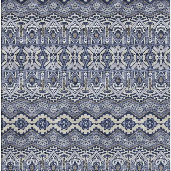 Denim Blue And Silver Moroccan Washable Area Rug With UV Protection Photo 4