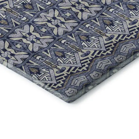 Denim Blue And Silver Moroccan Washable Area Rug With UV Protection Photo 7