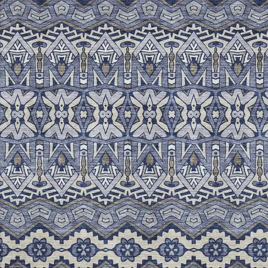 Denim Blue And Silver Moroccan Washable Area Rug With UV Protection Photo 3