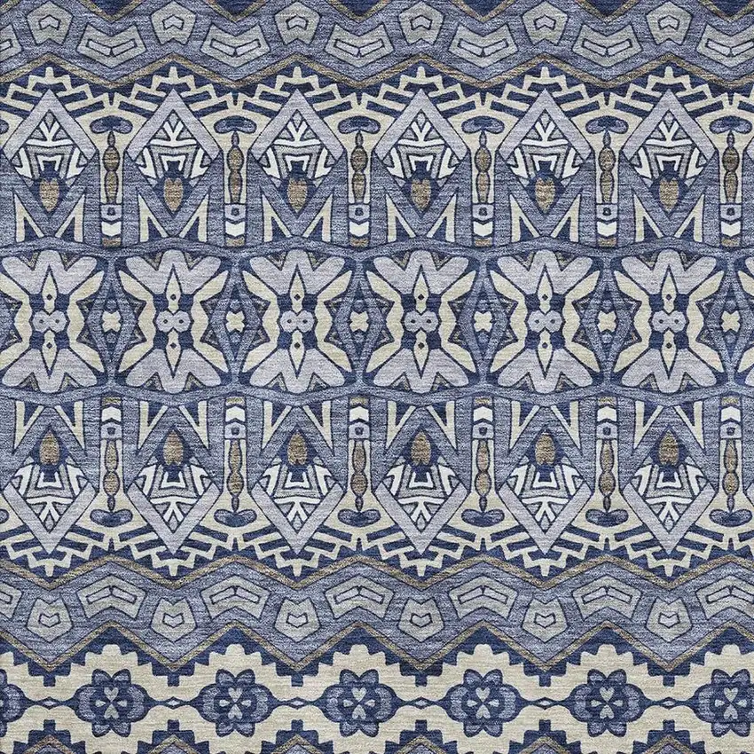 Denim Blue And Silver Moroccan Washable Area Rug With UV Protection Photo 3