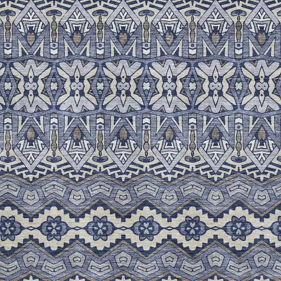 Denim Blue And Silver Moroccan Washable Area Rug With UV Protection Photo 3