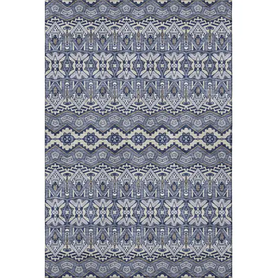 Denim Blue And Silver Moroccan Washable Area Rug With UV Protection Photo 4