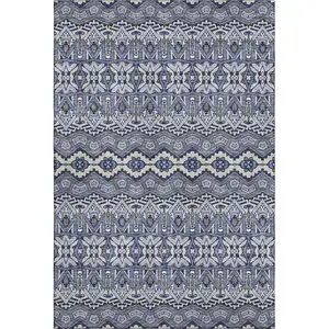 Photo of Denim Blue And Silver Moroccan Washable Area Rug With UV Protection