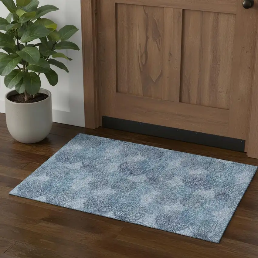 Denim Blue And Sky Blue Abstract Washable Area Rug With UV Protection Photo 1