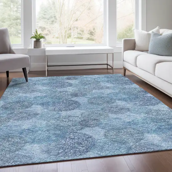 Denim Blue And Sky Blue Abstract Washable Area Rug With UV Protection Photo 4
