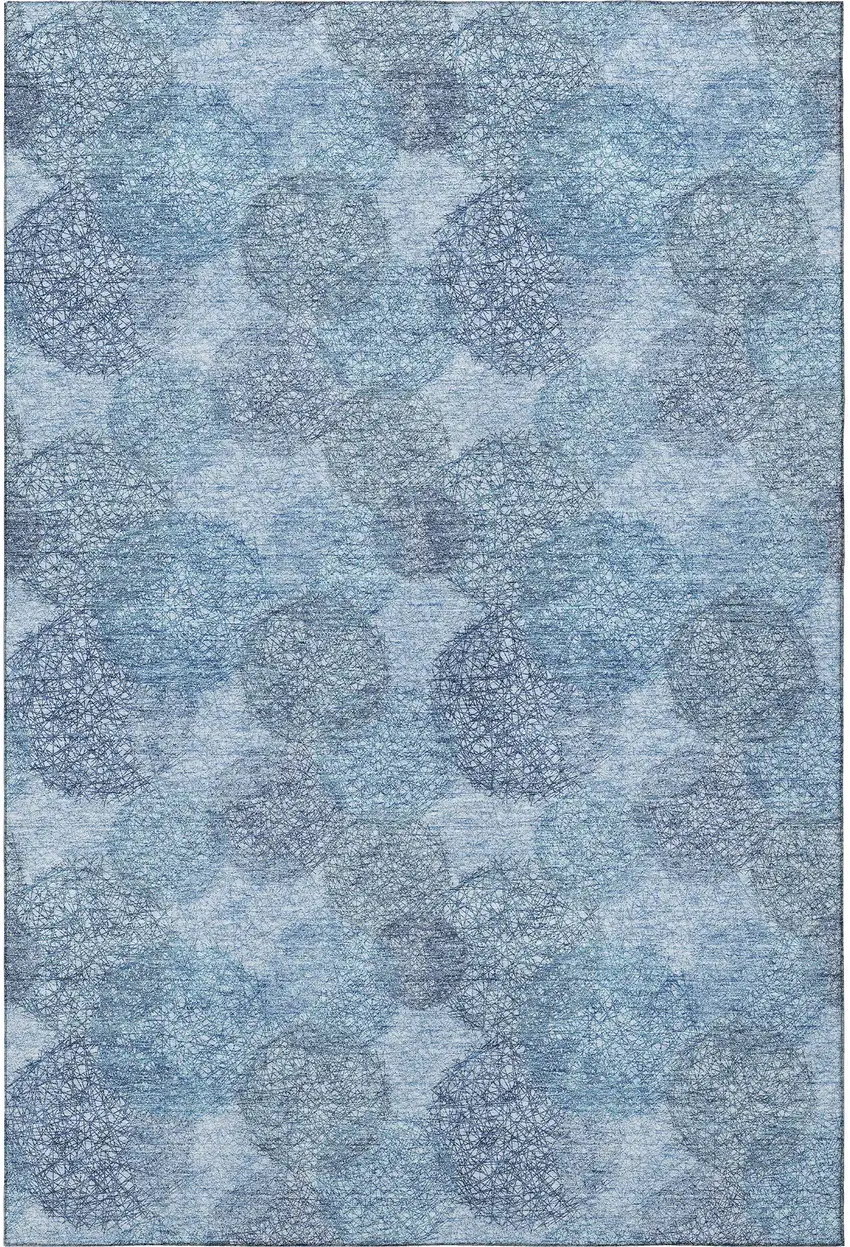 Denim Blue And Sky Blue Abstract Washable Area Rug With UV Protection Photo 2