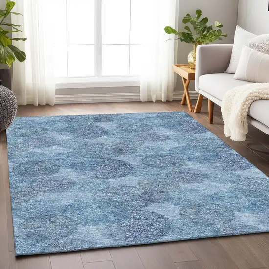Denim Blue And Sky Blue Abstract Washable Area Rug With UV Protection Photo 3