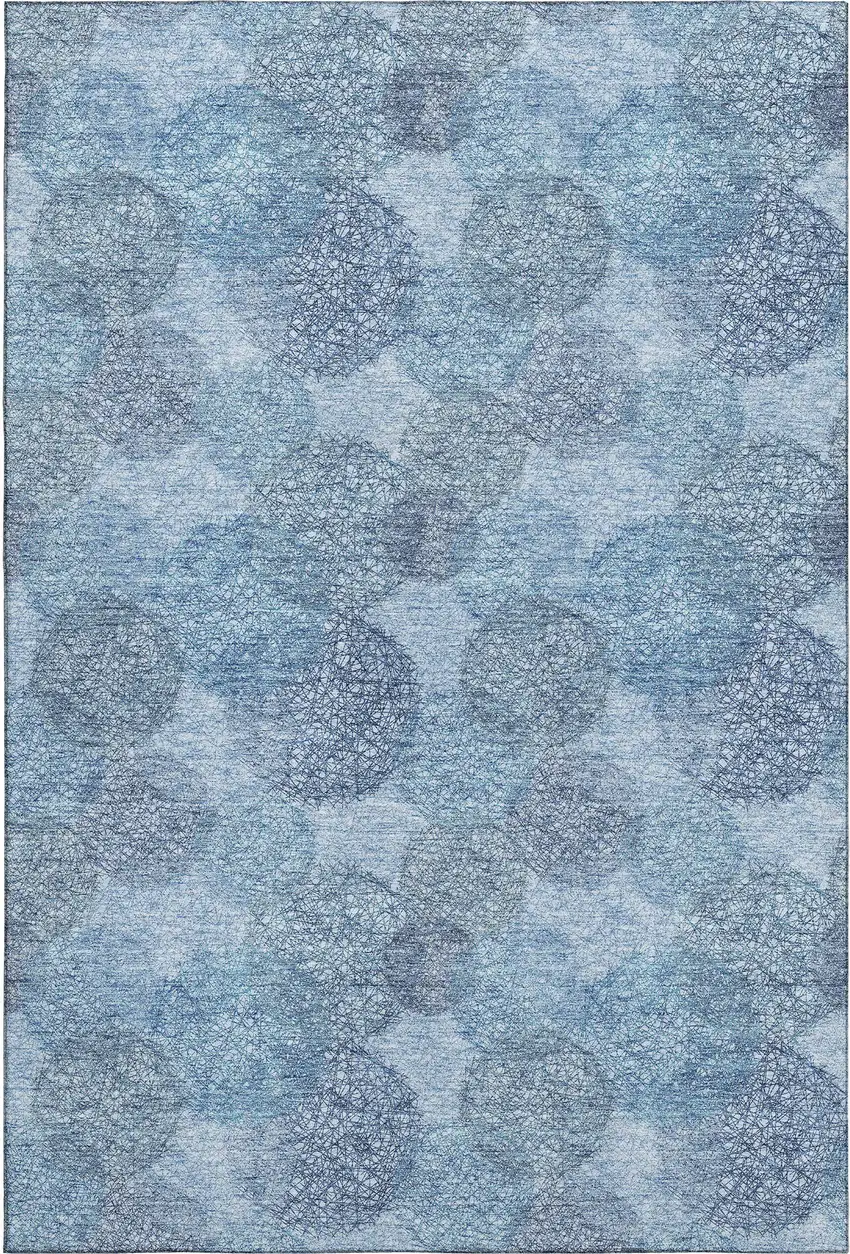 Denim Blue And Sky Blue Abstract Washable Area Rug With UV Protection Photo 1