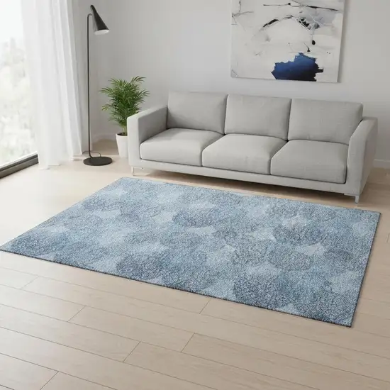 Denim Blue And Sky Blue Abstract Washable Area Rug With UV Protection Photo 2